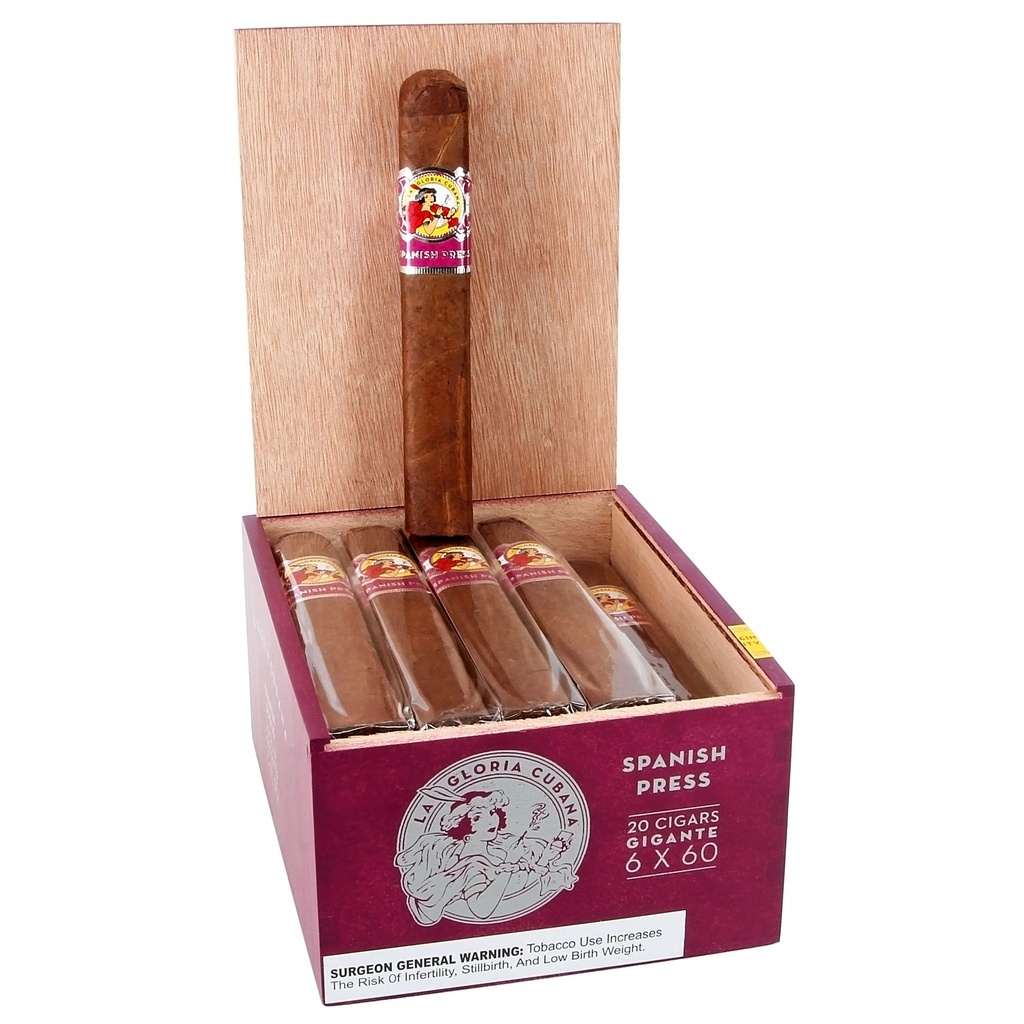 La Gloria Cubana Spanish Press Gigante Box of 20 - 6" x 60