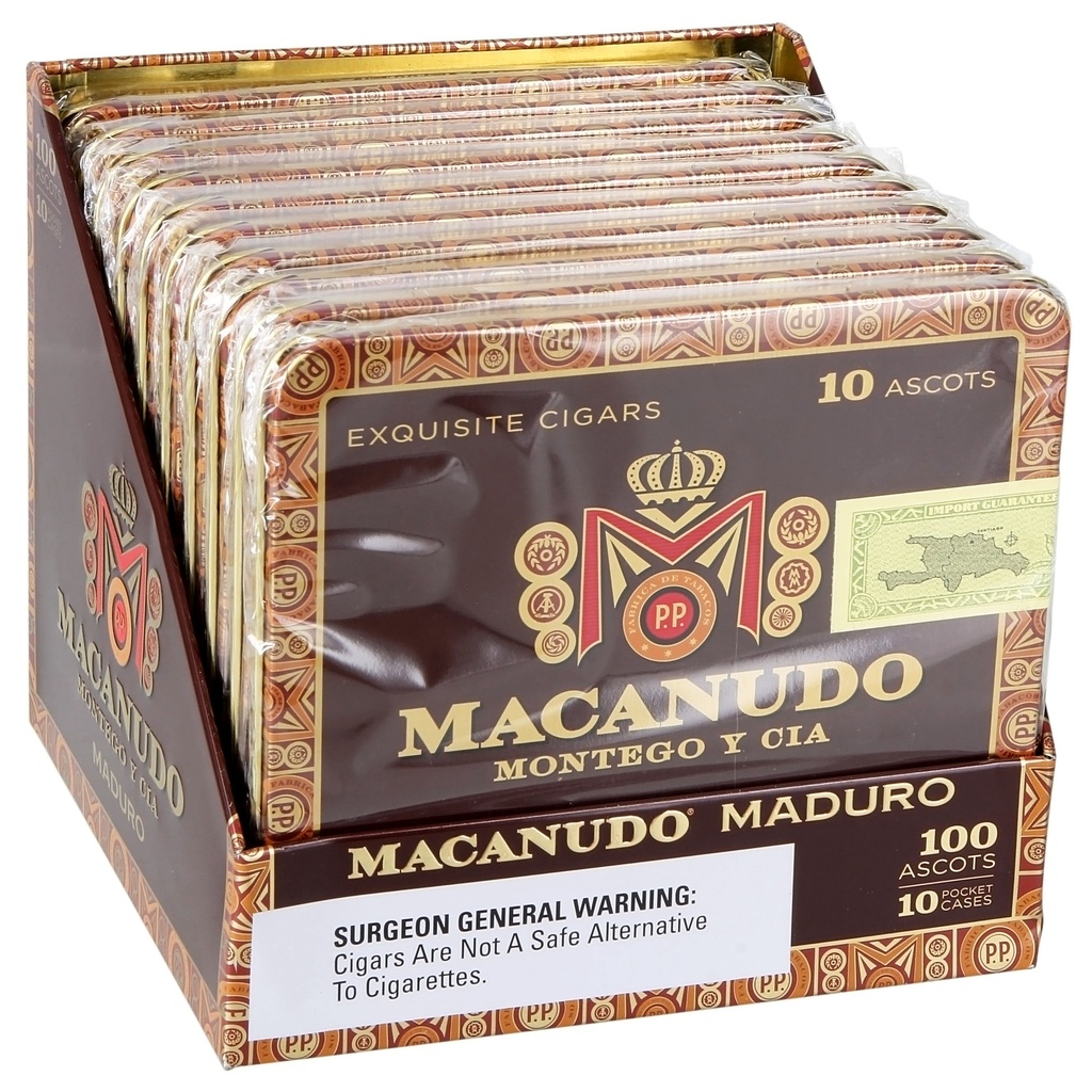 Macanudo Small Cigars Maduro Ascots Tin Of 10 - 4" 3/16 x 32