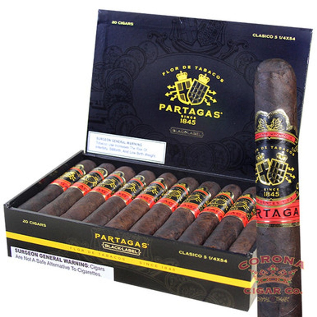 Partagas Black Label Clasico Box of 20 - 5" 1/4 x 54