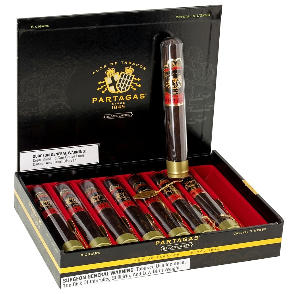 Partagas Black Label Crystal Tubo Box of 8 - 5" 1/2 x 50
