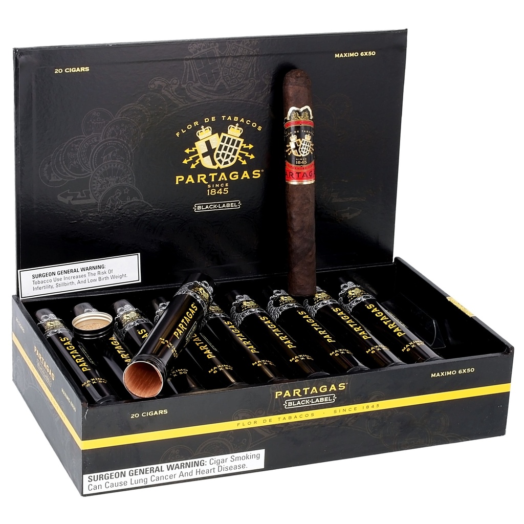 Partagas Black Label Maximo Box of 20 - 6" x 50