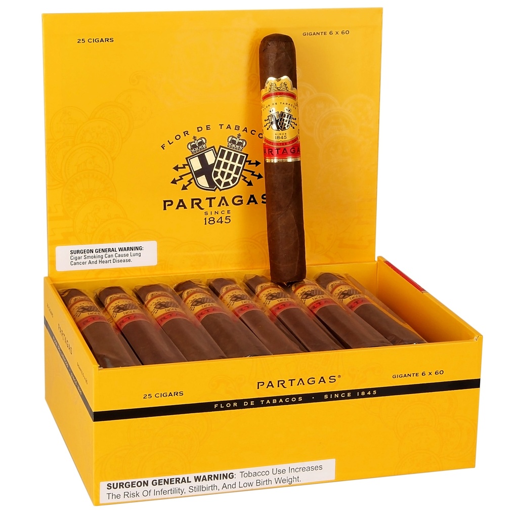Partagas Natural Gigante Box of 25 - 6" x 60