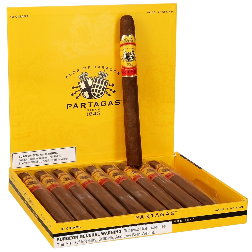 Partagas Natural No.10 Box of 10 - 7" 1/2 x 49  