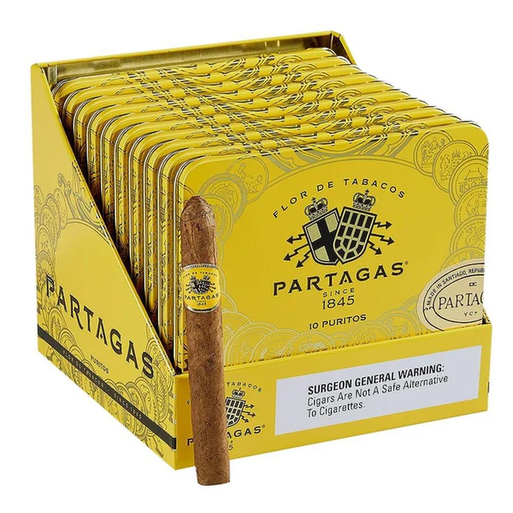 Partagas Natural Small Cigar Puritos (Box of 100 Tin of 10) - 4" 3/16 x 32