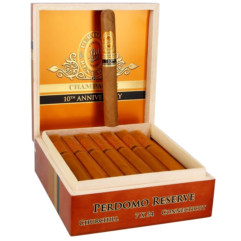 Perdomo 10th Anniversary Reserve Connecticut Champagne Churchill Box of 25 - 7" x 54