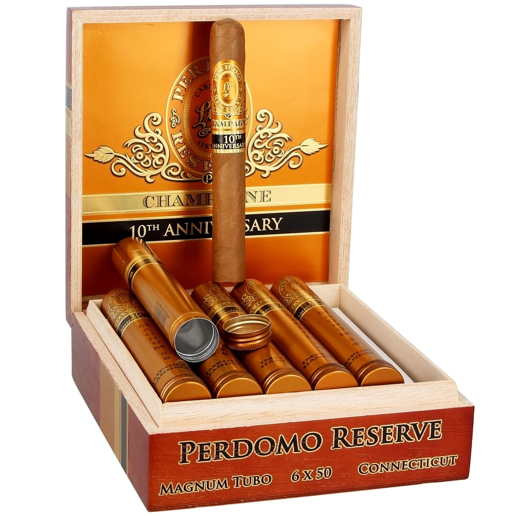 Perdomo 10th Anniversary Reserve Connecticut Champagne Magnum 50 Tubo Box of 12 - 6" x 50