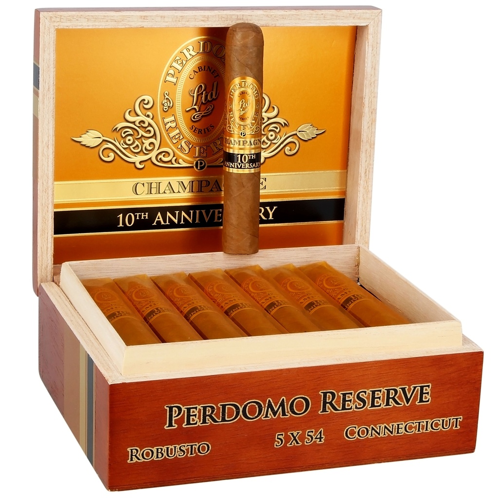 Perdomo 10th Anniversary Reserve Connecticut Champagne Robusto Box of 25 - 5" x 54