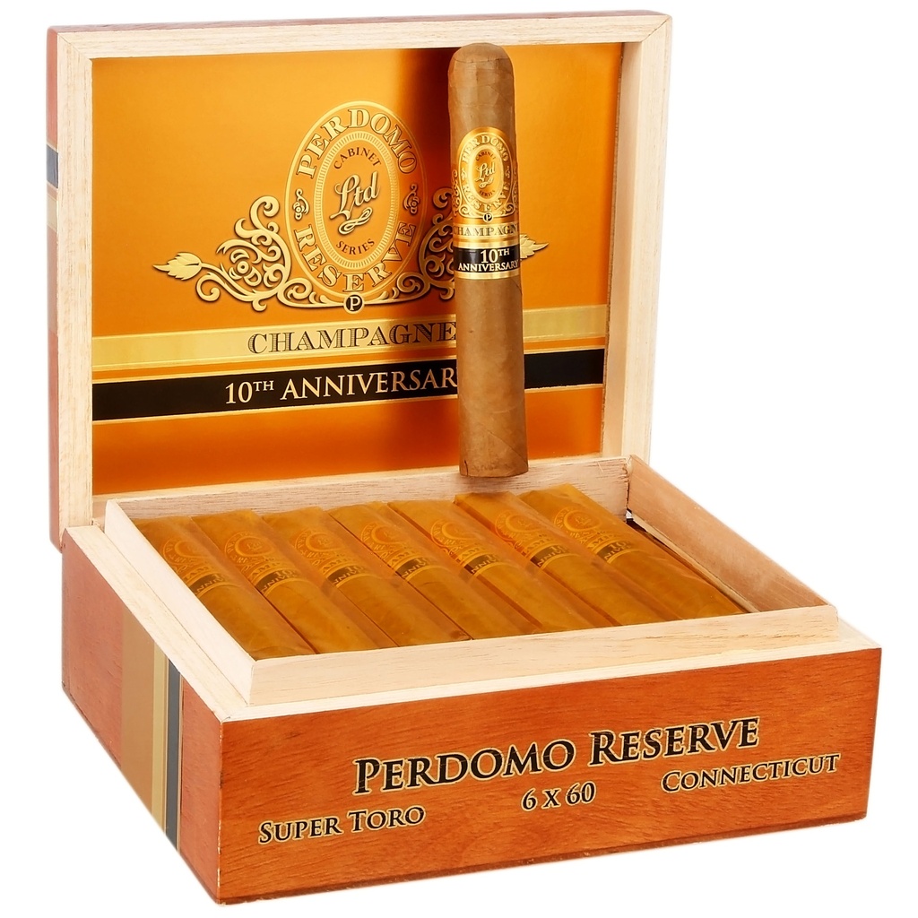 Perdomo 10th Anniversary Reserve Connecticut Champagne Super Toro Box of 20 - 6" x 60