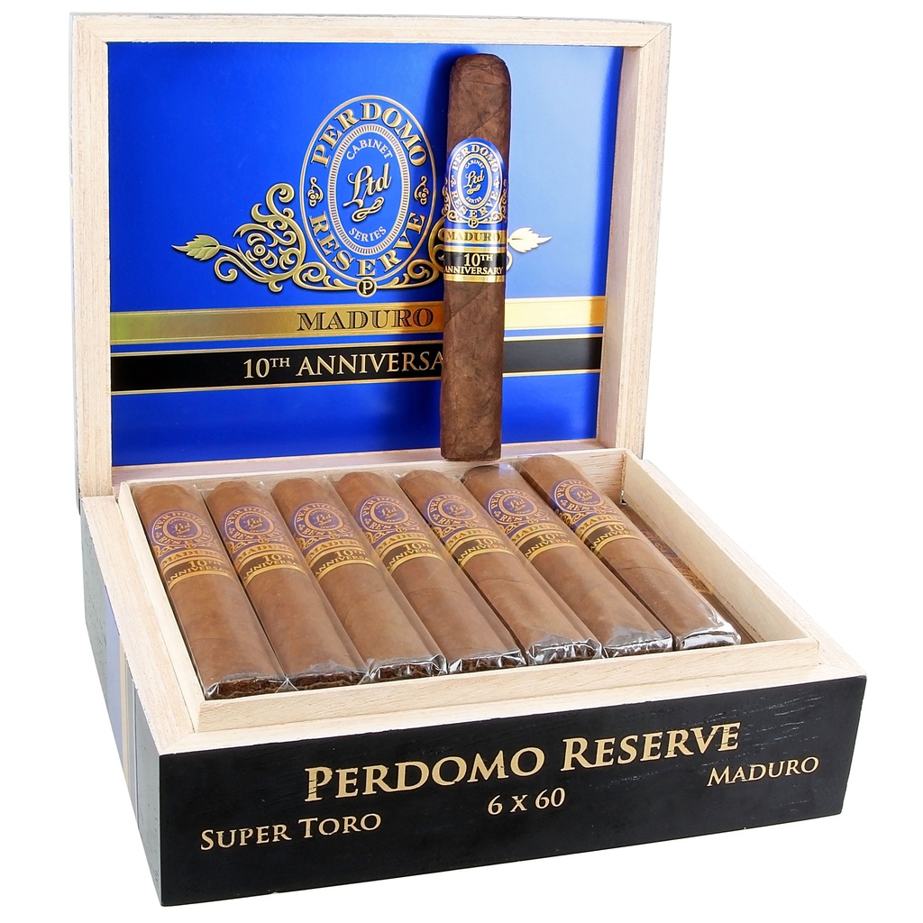 Perdomo 10th Anniversary Reserve Maduro Super Toro Box of 25 - 6" x 60