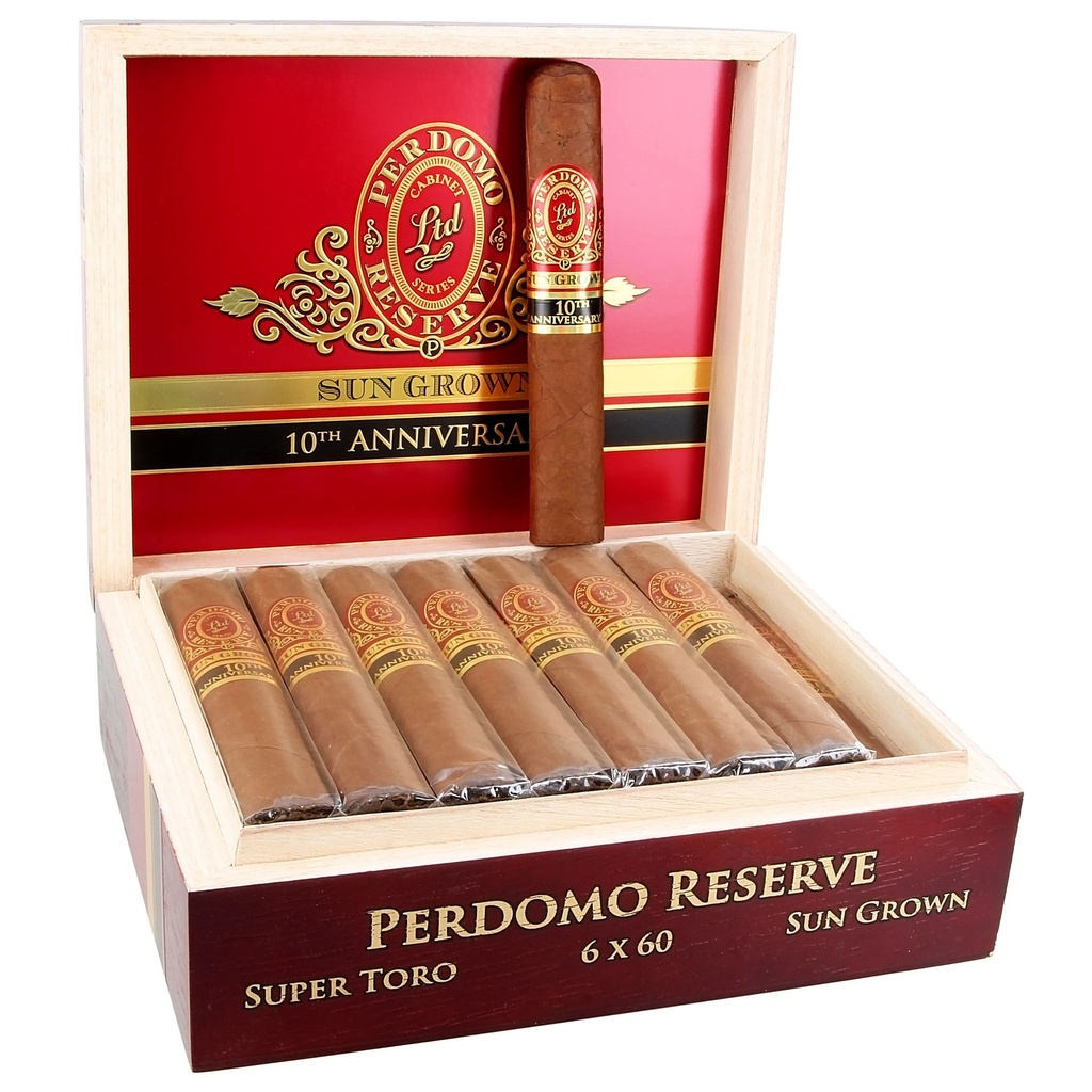 Perdomo 10th Anniversary Reserve Sun Grown Super Toro Box of 25 - 6" x 60