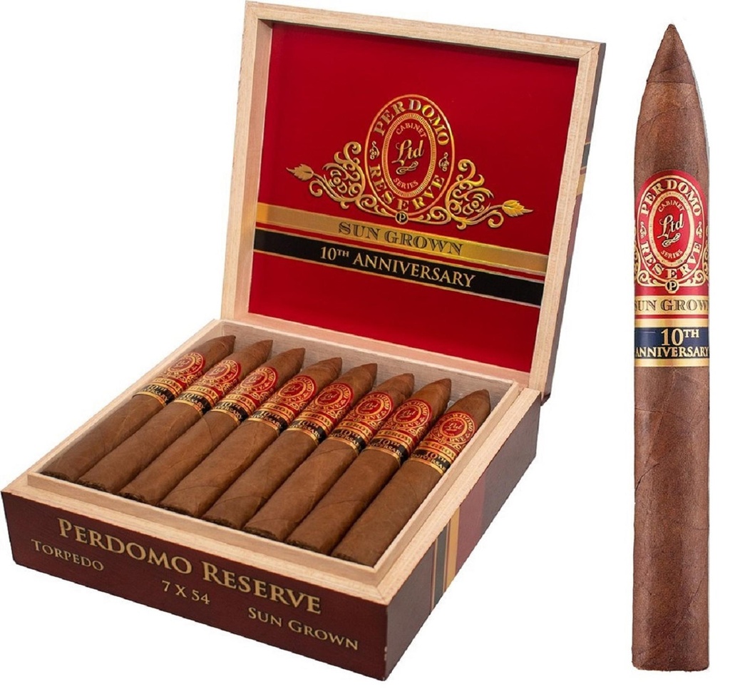 Perdomo 10th Anniversary Reserve Sun Grown Torpedo Box of 25 -  7'' x 54