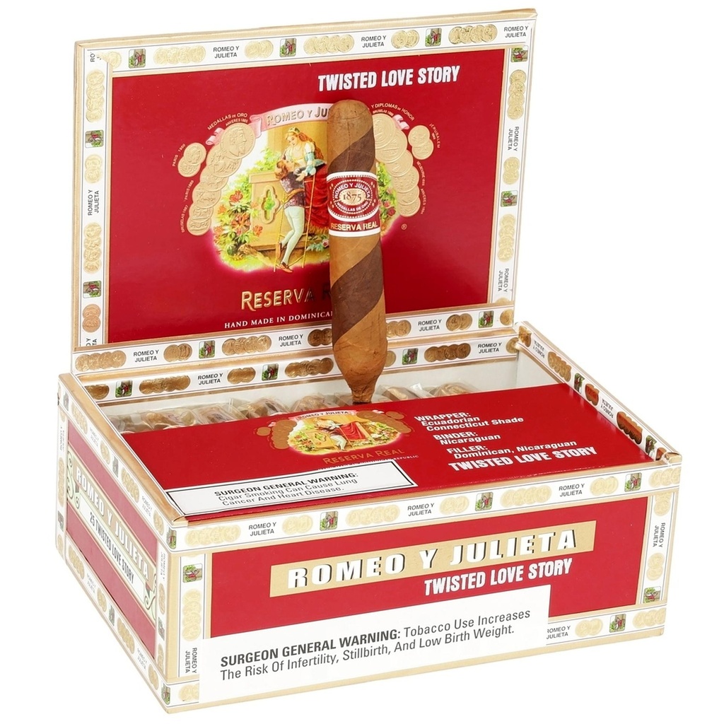 Romeo y Julieta Reserva Real Twisted Love Story Box of 25 - 4" 1/4 x 46
