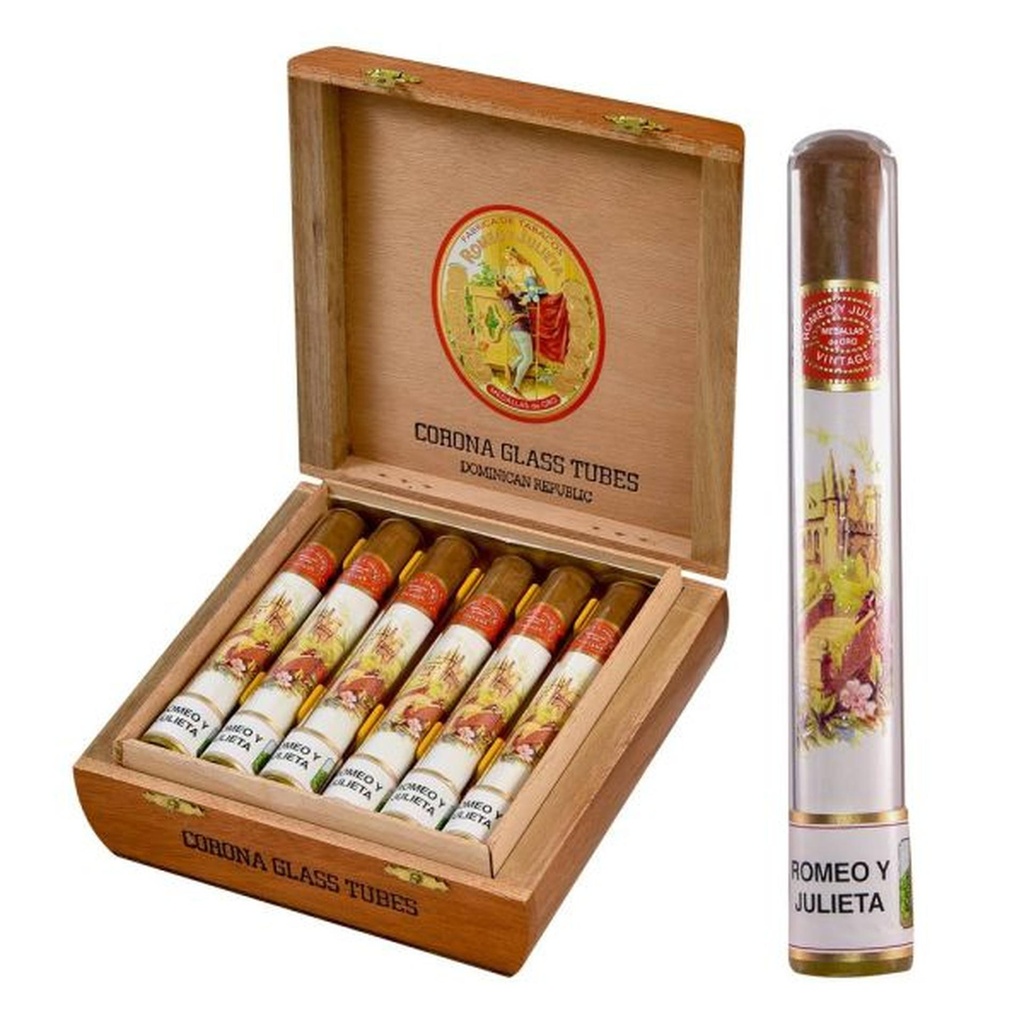 Romeo y Julieta Vintage Corona Glass Tube Box of 12 - 5" 1/2 x 44