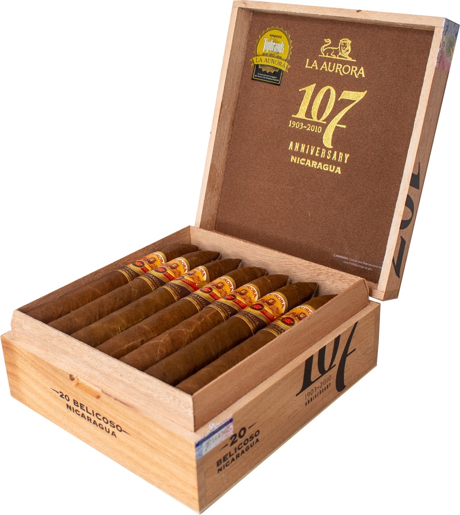 La Aurora 107 Nicaragua Belicoso Box of 20 - 6" 1/4 x 52