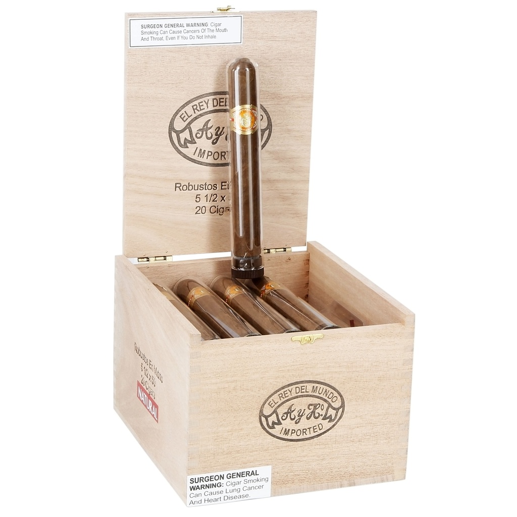 El Rey Del Mundo Naturals Robusto en Vidrio Crystal Tube Box of 20 - 5" 1/2 x 50 