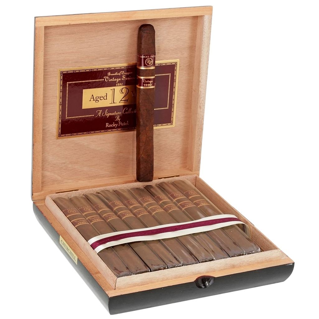 Rocky Patel Vintage Series 1990 Broadleaf  Glass Tube Churchill Box of 10 - 7" x 48